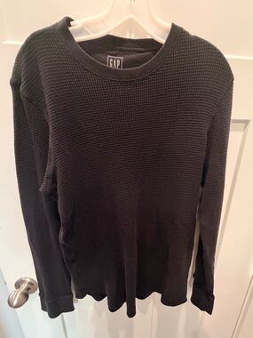 Gap Black Waffle Knit Thermal Shirt Large Tall Long Sleeve Cotton